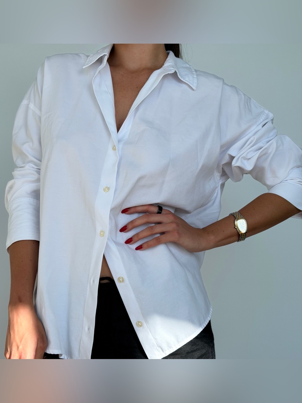 Zara White Relaxed Button-Down Shirt